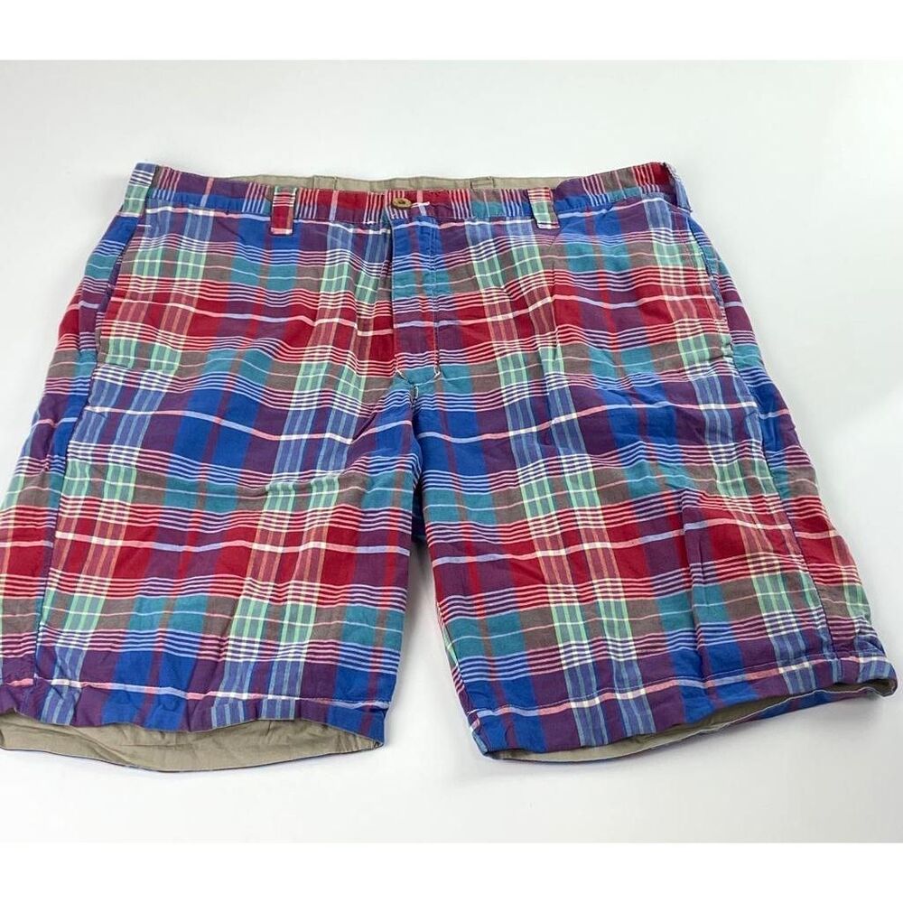 Olde School Reversible Plaid Chino Shorts Mens 36 Tan Multicolor O0200